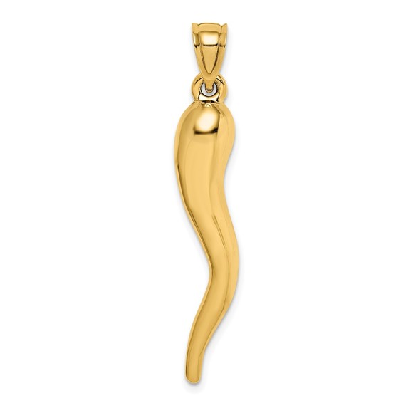 10k Yellow Gold Hollow Italian Horn Cornicello Necklace...